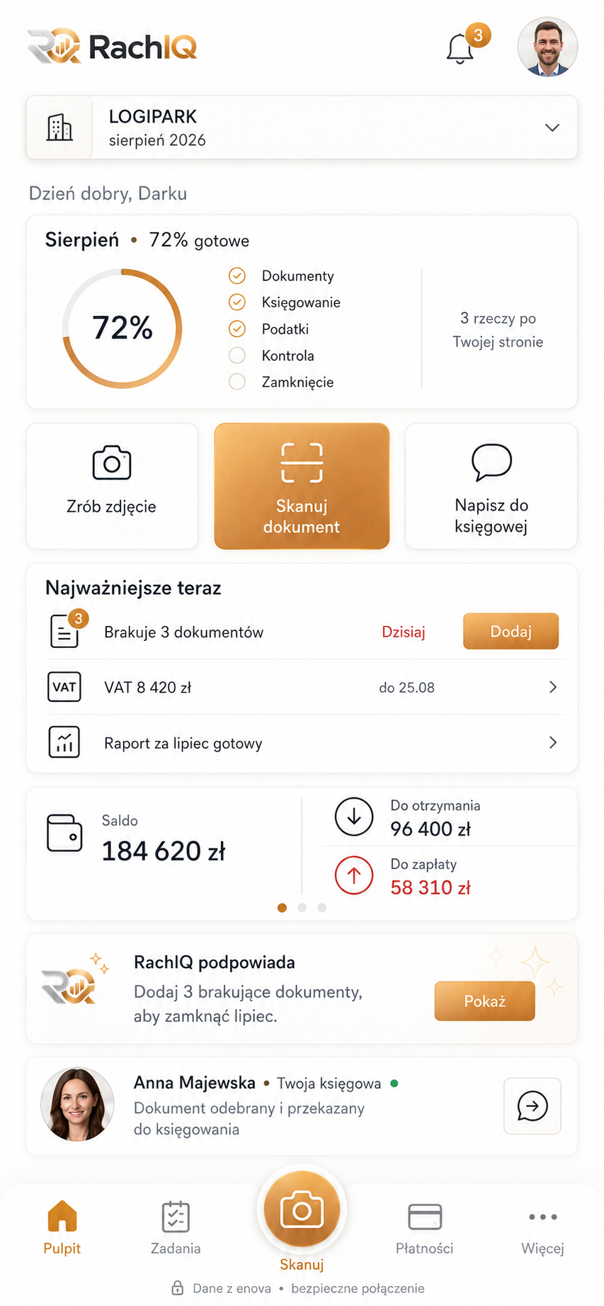 Mobilny panel klienta RachIQ